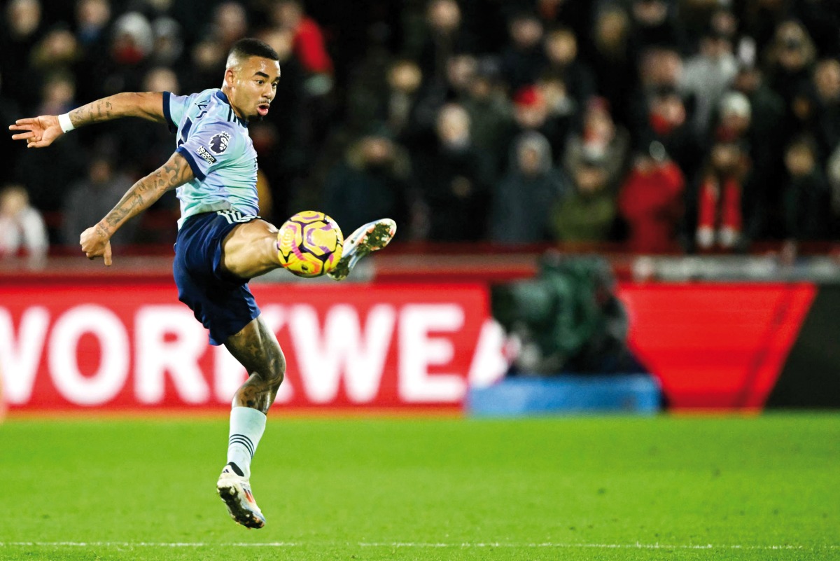 Arsenal’s Gabriel Jesus controls the ball during the match. 