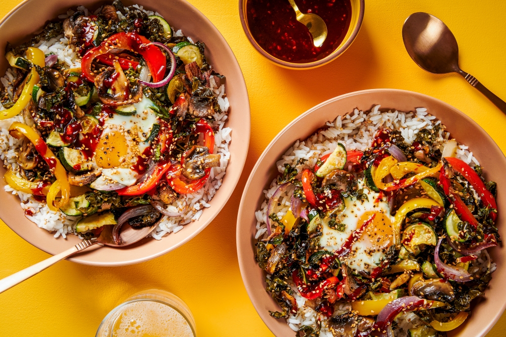 Yachae Bibimbap (Roasted Vegetable Bibimbap). Photo by Rey Lopez for The Washington Post; food styling by Lisa Cherkasky for The Washington Post