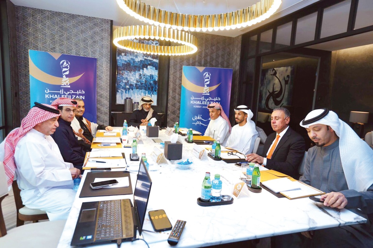 Minister of Sports and Youth and AGCFF President H E Sheikh Hamad bin Khalifa bin Ahmed Al Thani chairs a meeting on the sidelines of the 26th Arabian Gulf Cup.