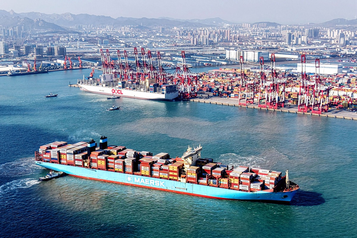 Photo used for representational purposes. A cargo ship loaded with containers sails from the Qingdao port in Qingdao, in eastern China's Shandong province on December 26, 2024. Photo by AFP.
