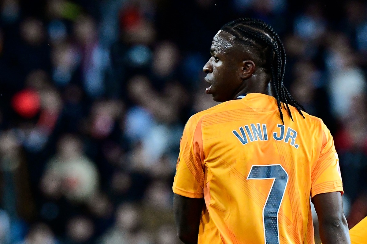 Real Madrid's Brazilian forward #07 Vinicius Junior looks on during the Spanish league football match between Valencia CF and Real Madrid CF at the Mestalla stadium in Valencia on January 3, 2025. (Photo by JOSE JORDAN / AFP)
