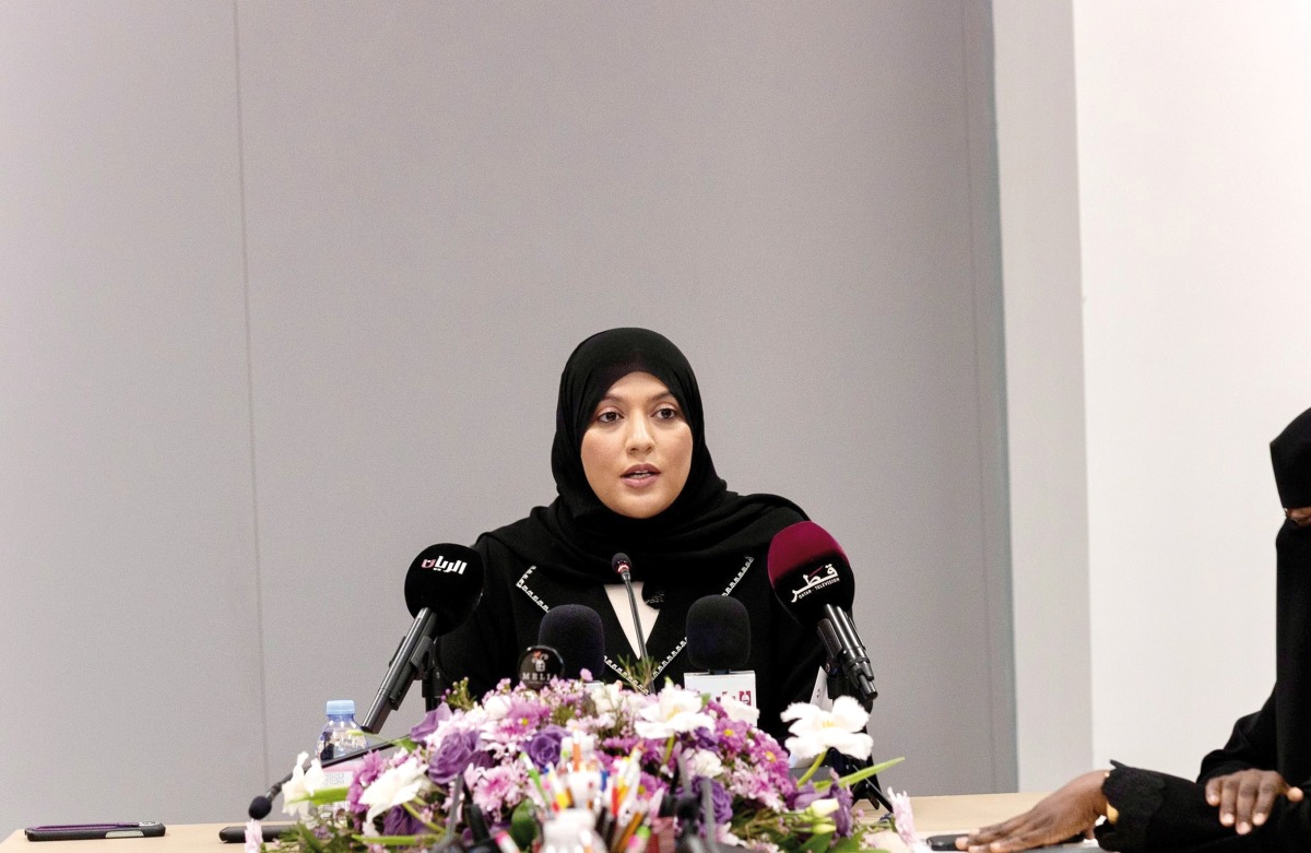 CEO of the Education Excellence Award Maryam Abdullah Al Mohannadi addressing a press conference at the headquarters of MoEHE yesterday.