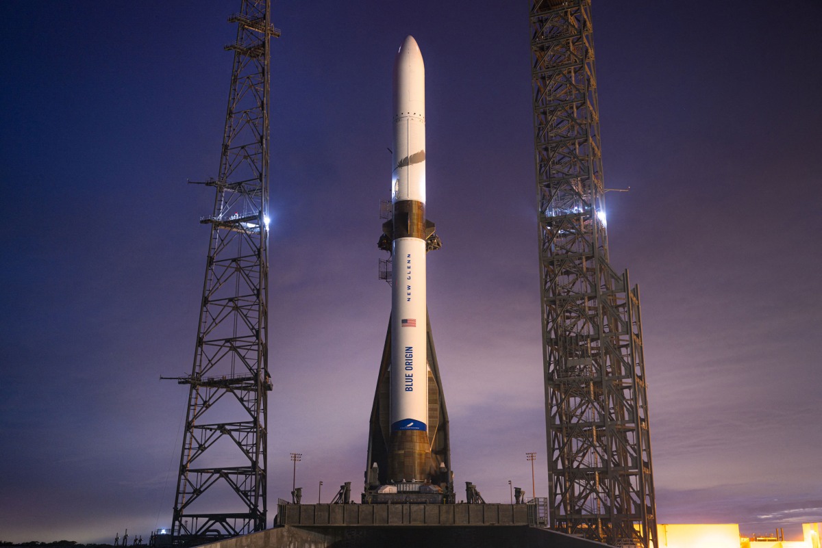 This handout photo courtesy of Blue Origin shows the New Glenn rocket on the launch pad at Launch Complex 36 at Cape Canaveral Space Force Station in Cape Canaveral, Florida, on December 27, 2024. (Photo by HANDOUT / BLUE ORIGIN / AFP) 