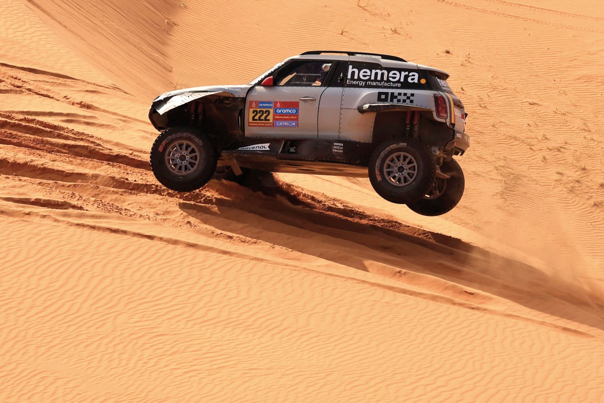 Belgian driver Guillaume de Mevius and French co-driver Mathieu Baumel compete during Stage 6 of the Dakar Rally 2025.