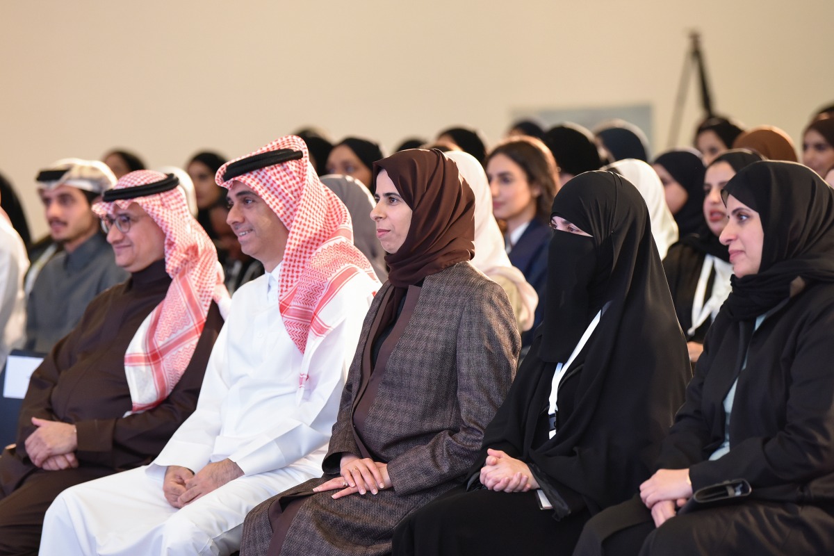 Minister of Education and Higher Education H E Lolwah bint Rashid bin Mohammed Al Khater (third right) with Ambassador of Saudi Arabia to Qatar H H Prince Mansour bin Khalid bin Farhan Al Saud (left) and other dignitaries at the event.