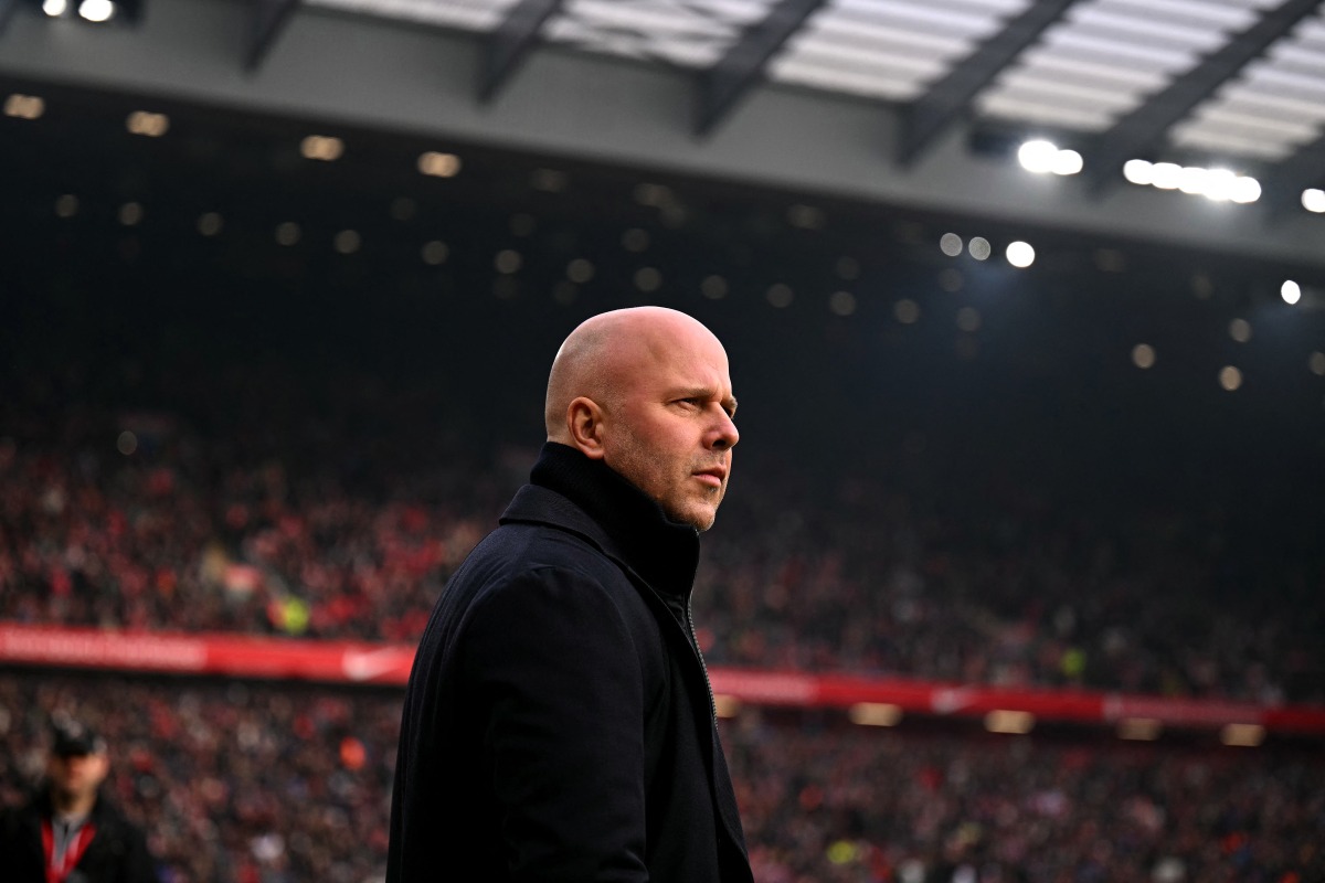 Liverpool's Dutch manager Arne Slot reacts during the English FA Cup third round football match between Liverpool and Accrington Stanley at Anfield in Liverpool, north west England on January 11, 2025. (Photo by Oli Scarff / AFP)