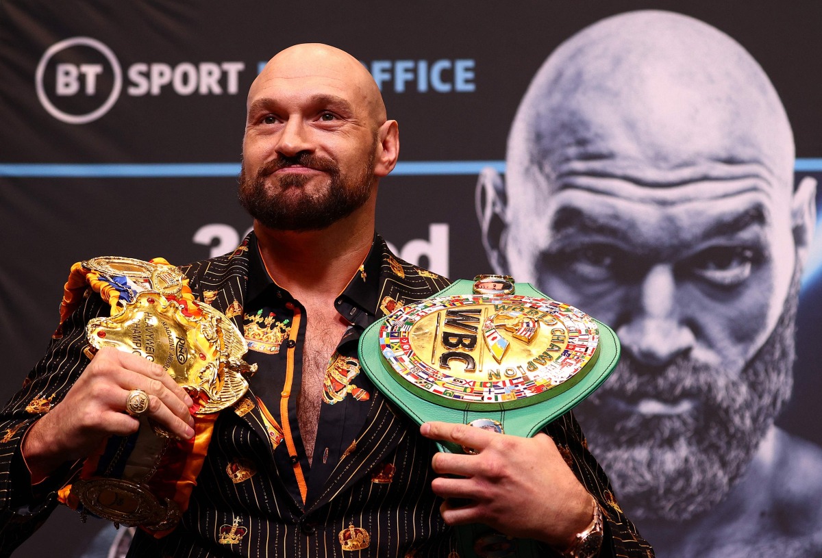 (FILES) World Boxing Council (WBC) heavyweight title holder Britain's Tyson Fury takes part in an pre-fight press conference at Wembley Stadium in west London, on April 20, 2022. (Photo by Adrian DENNIS / AFP)
