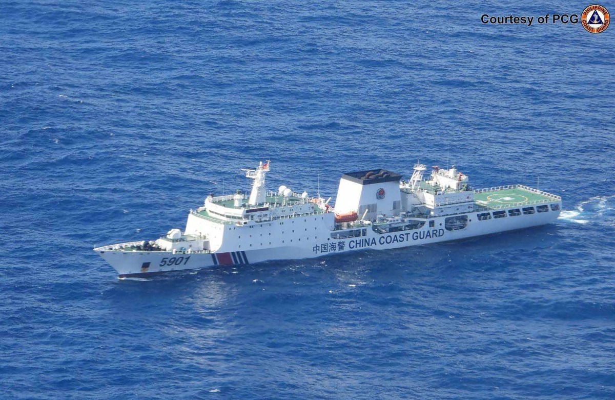 This handout aerial photo taken on January 13, 2025 and released by the Philippine Coast Guard (PCG) on January 14 shows Chinese Coast Guard ship 5901 sailing in the South China Sea. Photo by Handout / Philippine Coast Guard (PCG) / AFP