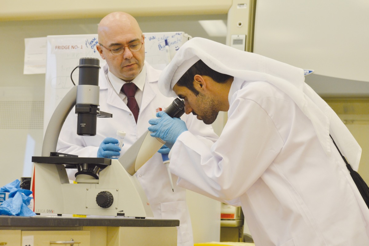 Dr. Michail Nomikos (left) from QU’s College of Medicine