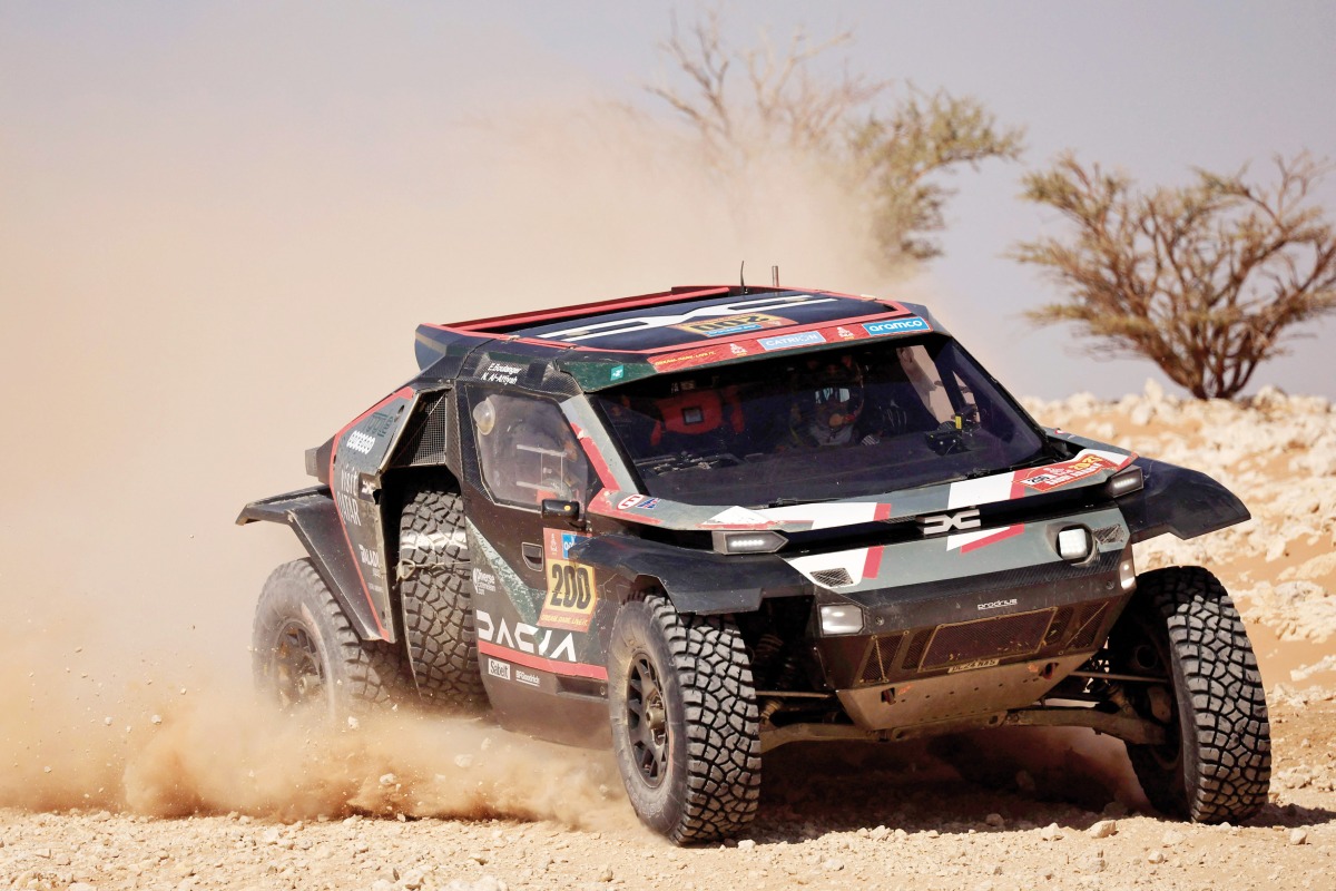 Qatari driver Nasser Al Attiyah and French co-driver Edouard Boulanger compete in the ninth stage of the Dakar Rally 2025.