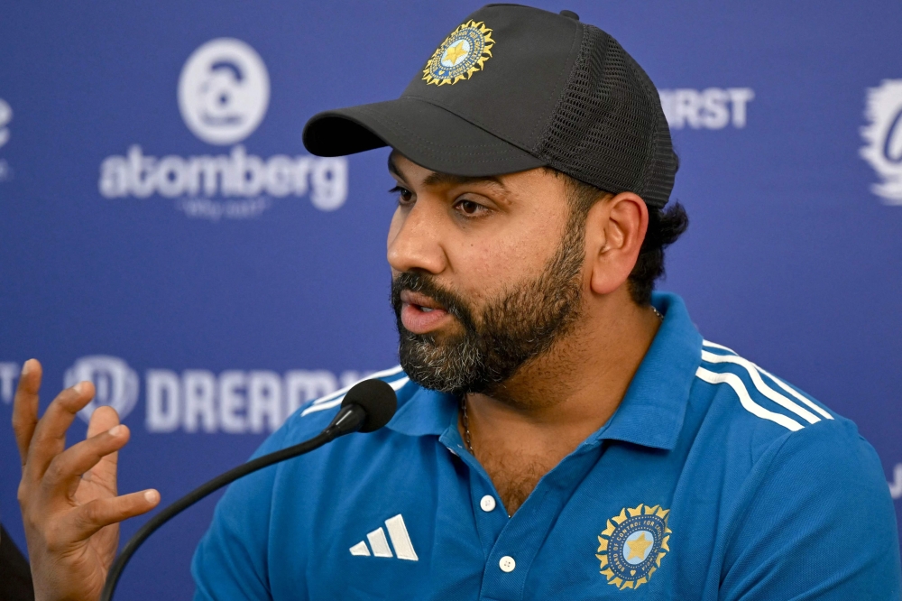 Indian cricket captain Rohit Sharma reacts during a press conference in Mumbai on January 18, 2025. (Photo by Indranil Mukherjee / AFP)