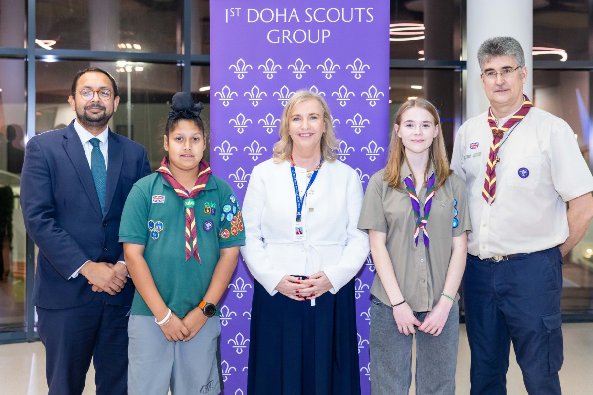 British Ambassador to Qatar H E Neerav Patel (first left), Principal of Queen’s Qatar Ann Djedid (centre) with others during the event.