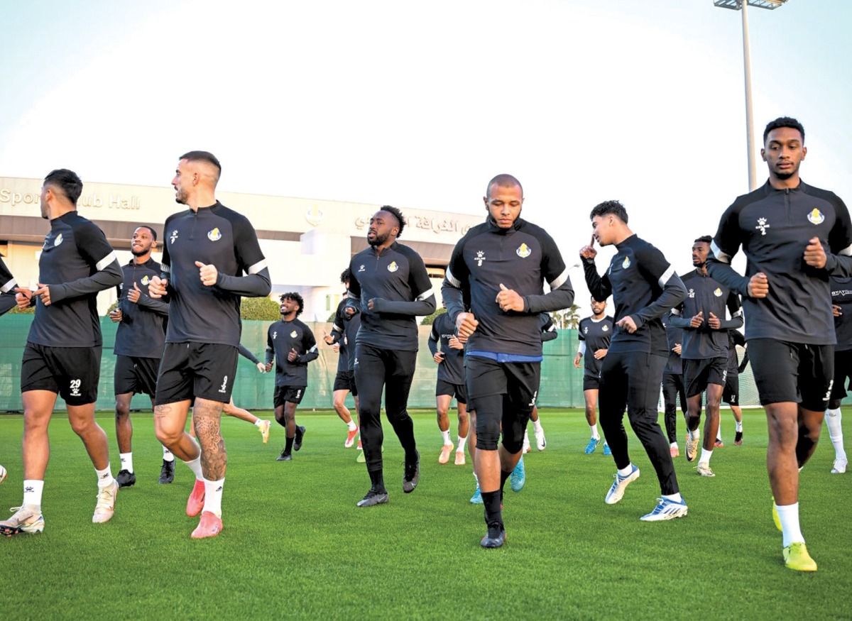 Al Gharafa players during a training session on the eve of the match.