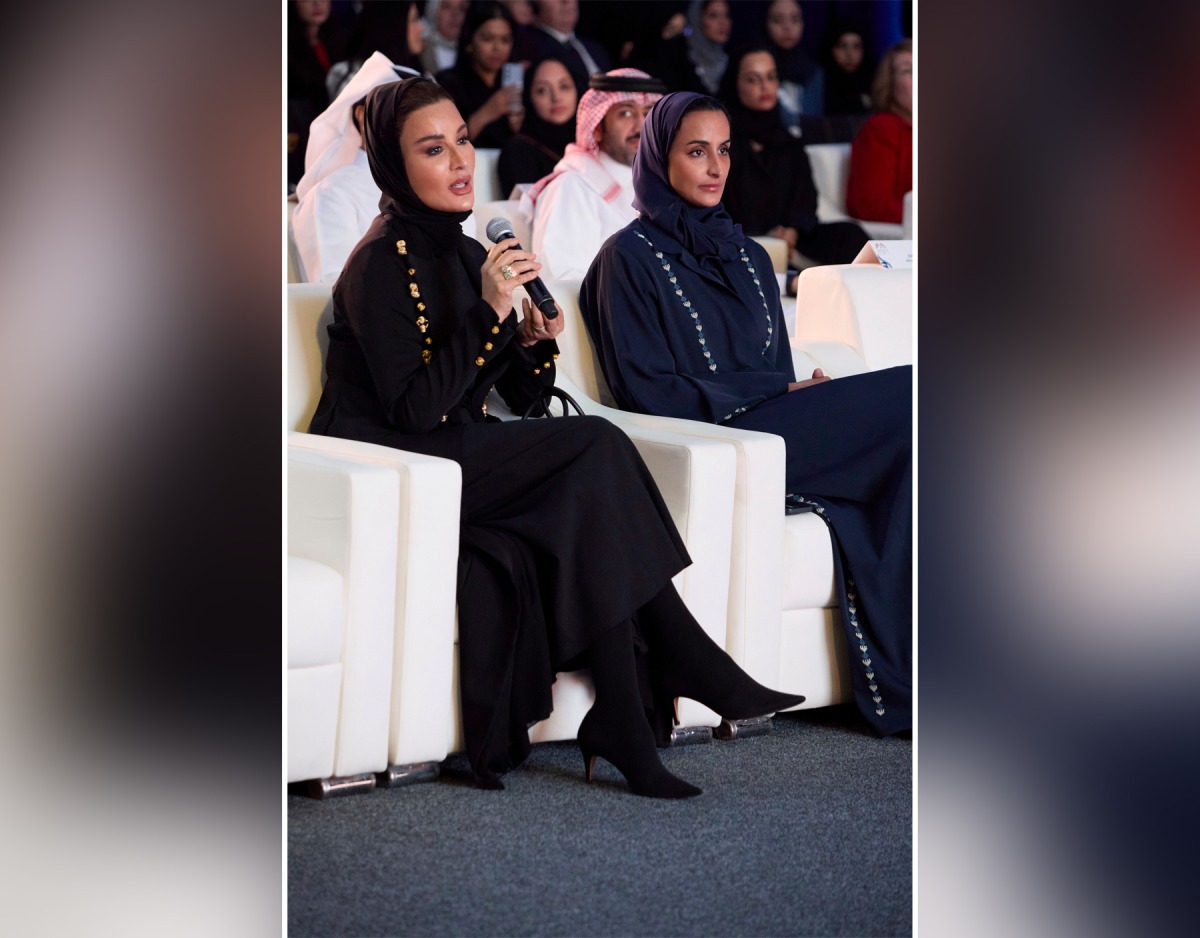 Chairperson of Qatar Foundation H H Sheikha Moza bint Nasser and Vice Chairperson and CEO of Qatar Foundation H E Sheikha Hind bint Hamad Al Thani at the event held to mark International Day of Education, yesterday.