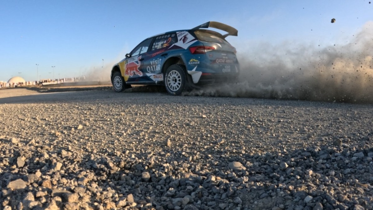 Qatar's Nasser Saleh Al Attiyah and navigator Candido Carrera drive during the 28th Oman International Rally, yesterday.