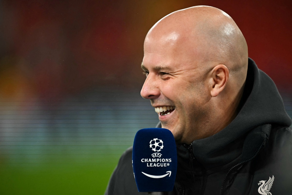 Liverpool's Dutch manager Arne Slot speaks during an interview prior to the UEFA Champions League football match between Liverpool and Lille LOSC at Anfield in Liverpool, north west England on January 21, 2025. (Photo by Paul ELLIS / AFP)