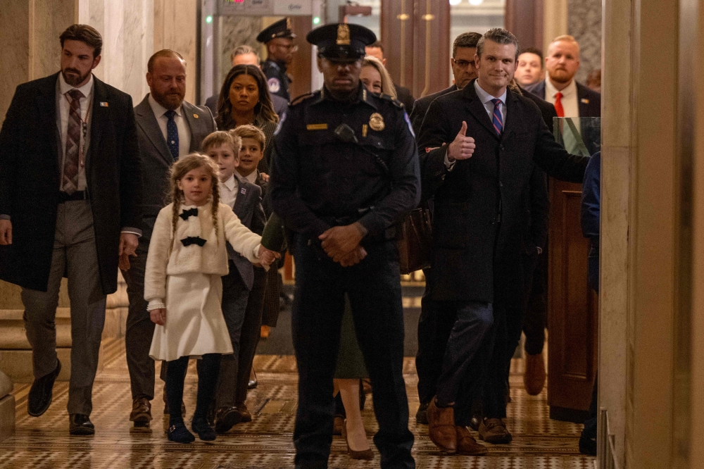 Defense Secretary nominee Pete Hegseth and his family arrive at the US Capitol on January 24, 2025 in Washington, DC. Tasos Katopodis/Getty Images/AFP 