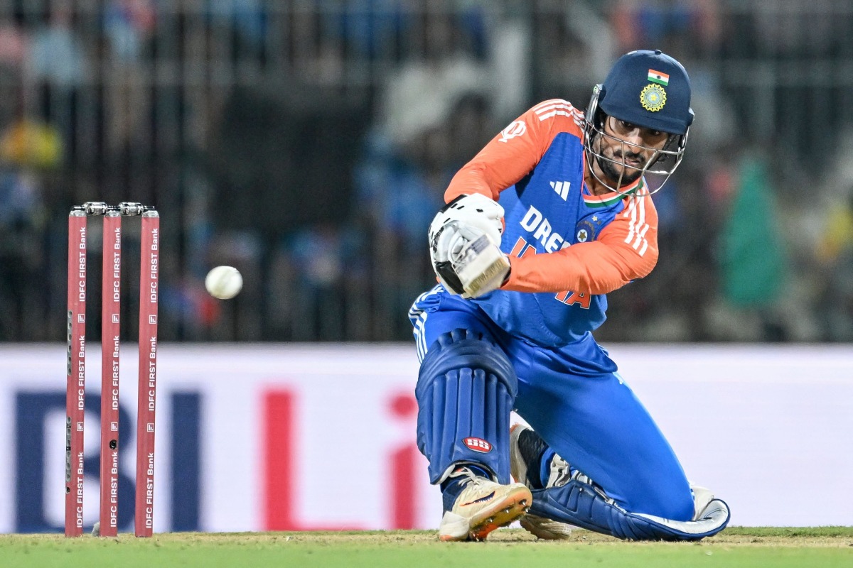 India's Tilak Varma plays a shot during the second Twenty20 international cricket match between India and England at the M.A. Chidambaram Stadium in Chennai on January 25, 2025. (Photo by R.Satish BABU / AFP)