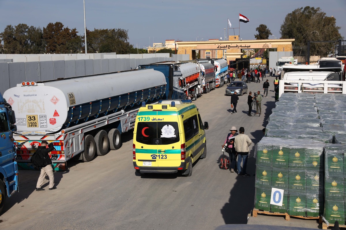 Rafah: Aid trucks wait to enter Gaza at the Egyptian side of the Rafah border crossing on Jan. 19, 2025.(Xinhua/Ahmed Gomaa)