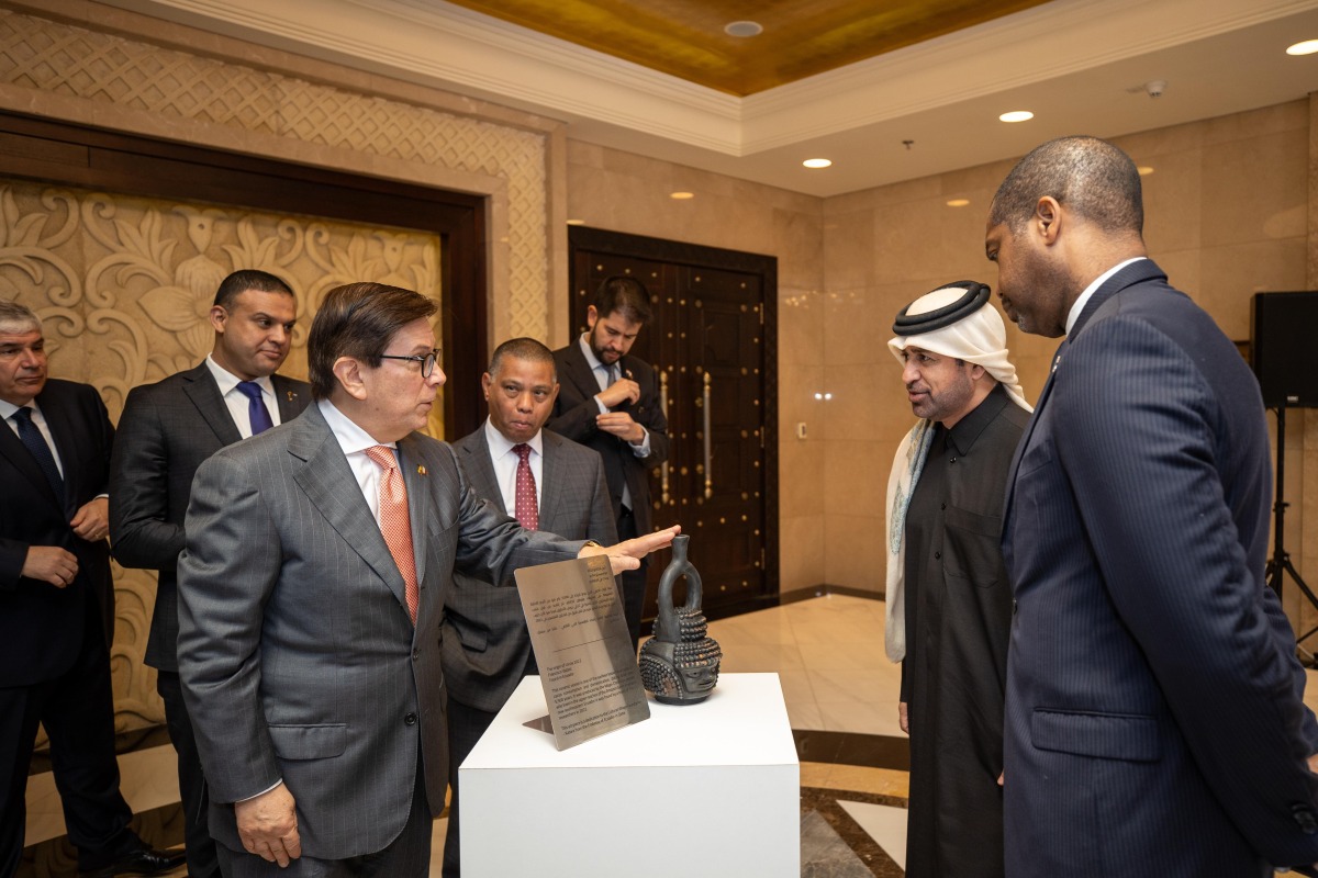 General Manager of Katara Cultural Village Foundation (Katara) H E Prof. Dr. Khalid bin Ibrahim Al Sulaiti (second right) with Ambassador of Ecuador H E Pascual Del Cioppo (left) and other dignitaries at the event.