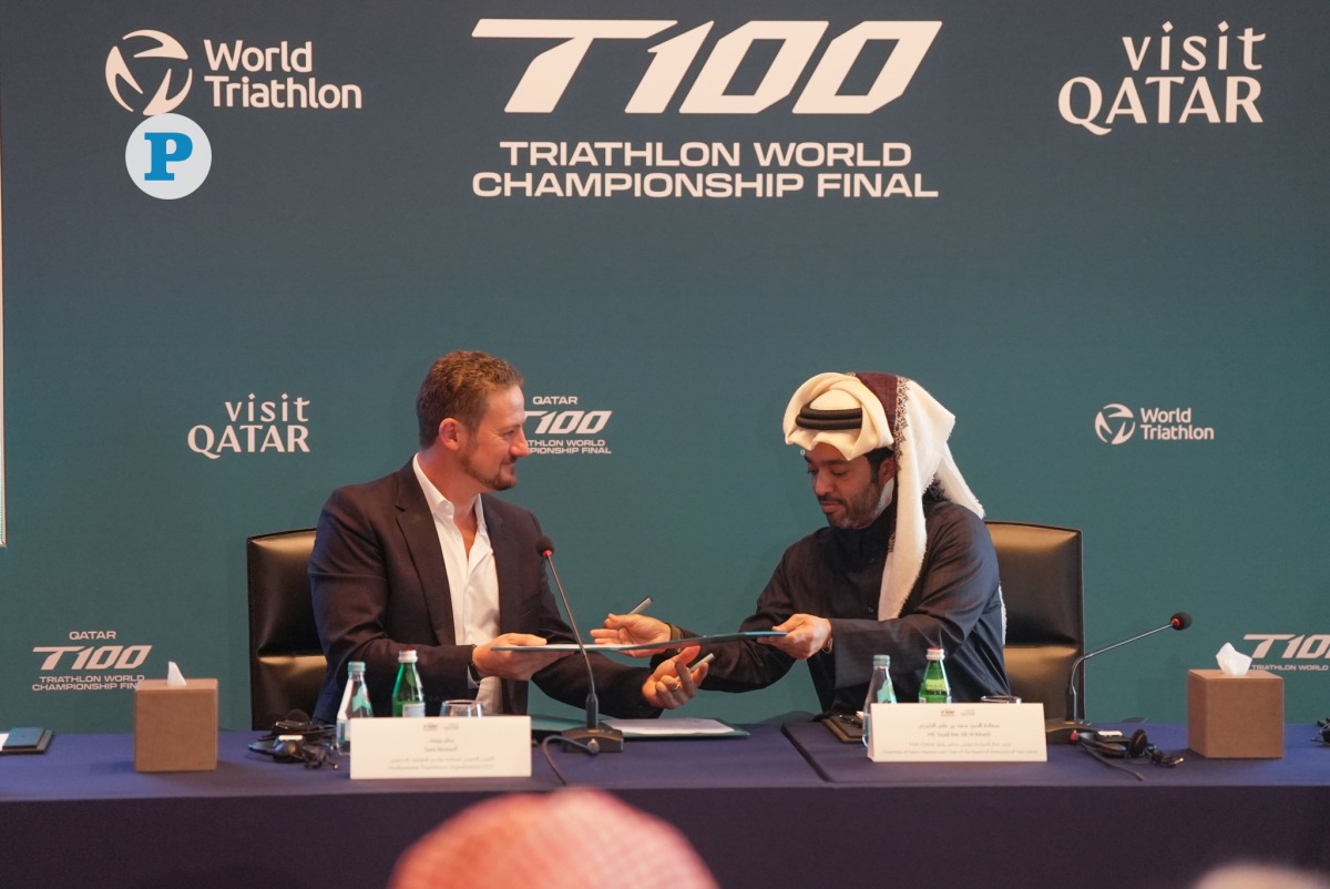 Chairman of Qatar Tourism H E Saad bin Ali Al Kharji (right) and CEO of PTO, Sam Renouf, during the agreement signing yesterday. PIC: Oussama Zerrougi/The Peninsula