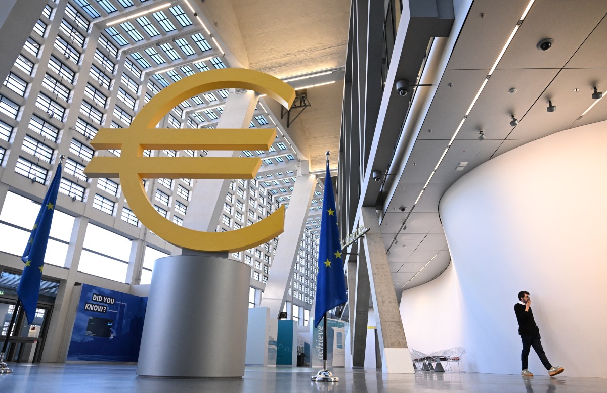 Photo used for representational purposes. A giant Euro sculpture is pictured at the headquarters of the European Central Bank (ECB) prior to a press conference on the Eurozone's monetary policy in Frankfurt am Main, western Germany, on January 30, 2025. Photo by Kirill KUDRYAVTSEV / AFP.