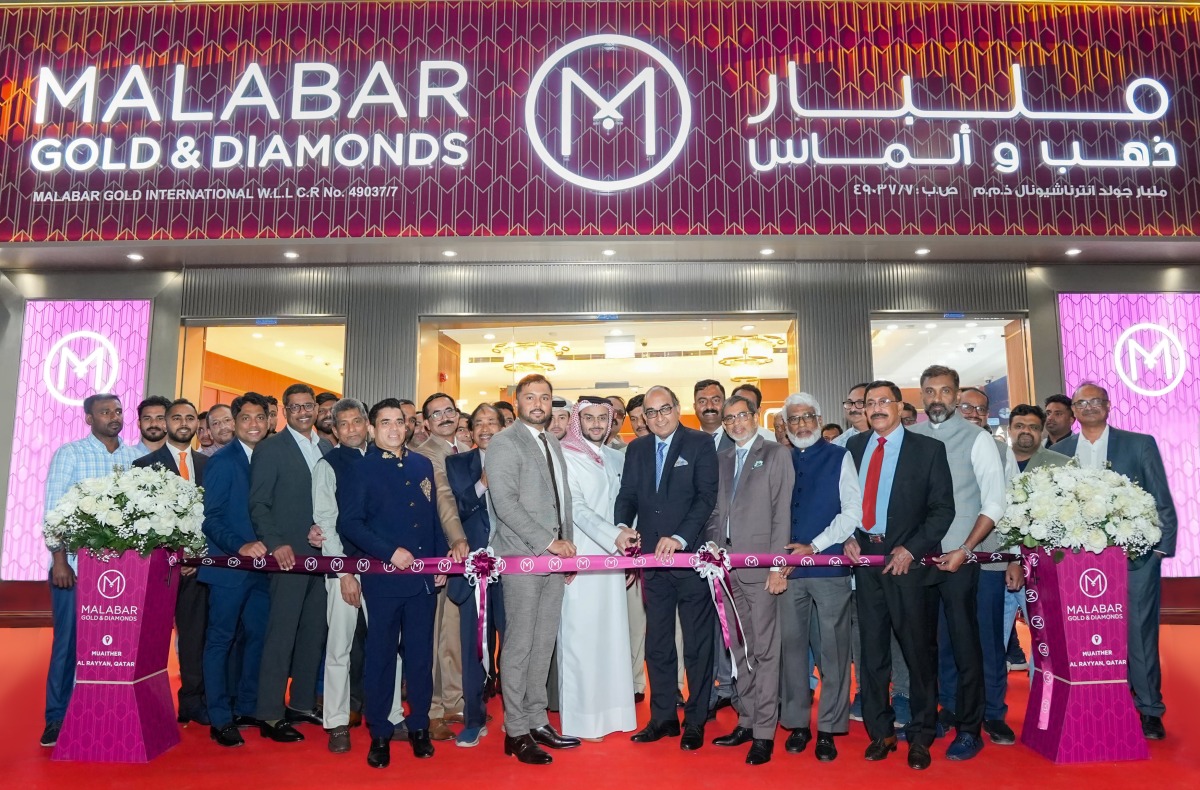 H E Vipul, Ambassador of India to Qatar, inaugurating the showroom of Malabar Gold & Diamonds at Muaither in the presence of Abdul Salam K P, Vice-Chairman of Malabar Group; Shamlal Ahamed, MD-International Operations, Malabar Gold & Diamonds; Santhosh T, Regional Head of Malabar Gold & Diamonds in Qatar; Naufal T, Zonal Head of Malabar Gold & Diamonds in Qatar; Al Shaikh Jasim Nasar Abdulla Ahmed Al Thani; Al Shaikh Abdulla Nasar Abdulla Ahmed Al Thani, other officials and guests.