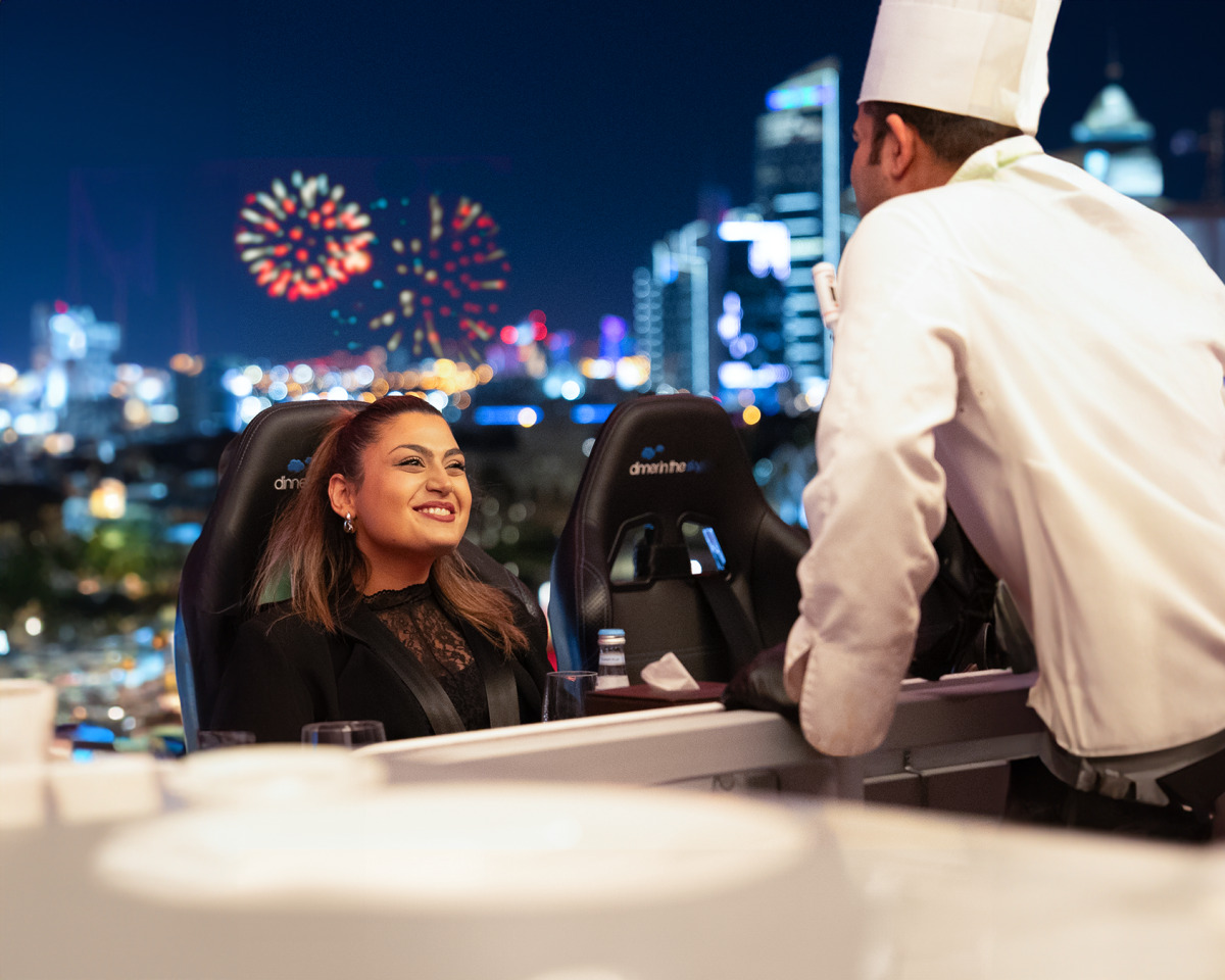 Guests will indulge in a curated once-in-a-lifetime opportunity to dine suspended 40 meters above the ground at The Hotel Park across Sheraton Hotel, offering a 360-degree panoramic view of the stunning West Bay skyline.