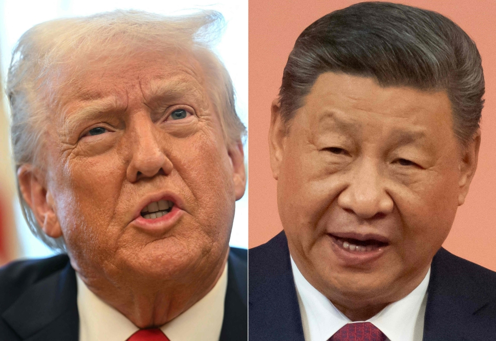 This combination of pictures created on February 04, 2025 shows US President Donald Trump in the Oval Office of the White House on February 3, 2025, in Washington, DC and China's President Xi Jinping speaking in Macau on December 19, 2024.  (Photo by Jim Watson and Anthony Kwan / AFP)
