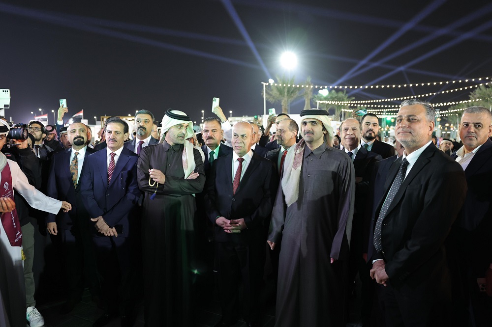 Minister of Culture H E Sheikh Abdulrahman bin Hamad Al Thani, Minister of Transport H E Sheikh Mohammed bin Abdullah bin Mohammed Al Thani and Minister of Culture, Tourism and Antiquities of the Republic of Iraq H E Dr. Ahmed Fakak Al Badrani during the opening of Iraqi Cultural Week in Qatar at Darb Al Saai.