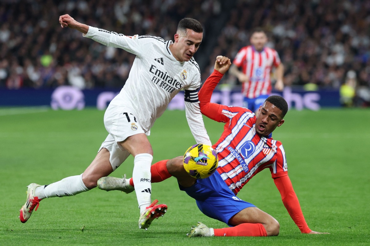 Real Madrid's Spanish defender #17 Lucas Vazquez during the Spanish league football match between Real Madrid CF and Club Atletico de Madrid at Santiago Bernabeu Stadium in Madrid on February 8, 2025. (Photo by Thomas COEX / AFP)
