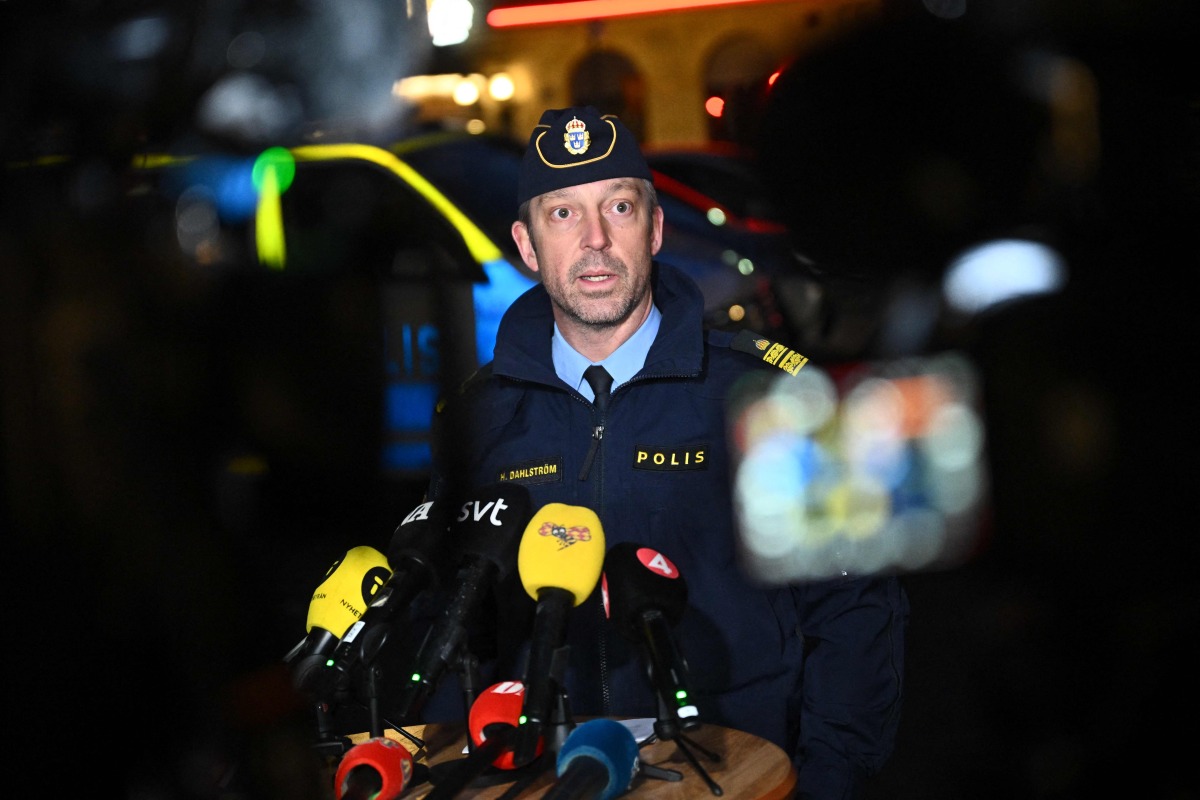 Henrik Dahlstroem, commander and responsible for the special event that was initiated after the school shooting in Orebro speaks in Orebro, Sweden, on February 9, 2025. Photo by Claudio BRESCIANI / TT News Agency / AFP