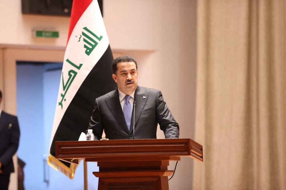 File photo: Iraqi Prime Minister-designate Mohammed Shia al-Sudani speaks during a vote on Sudani's cabinet at the parliament in Baghdad, Iraq, October 27, 2022. (Iraqi Parliament Media Office/Handout via REUTERS)

