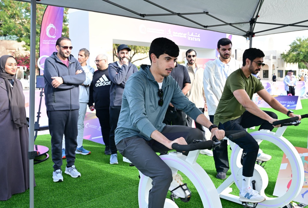 President of the National Cyber Security Agency Engineer Abdulrahman bin Ali Al Farahid Al Malki (second left, back) during the Sport Day activities at Katara. 