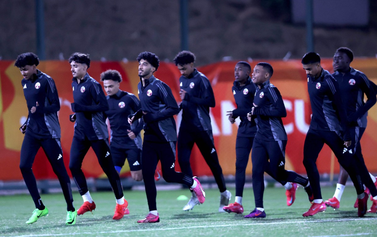 Qatar U20 players during a training session on the eve of their match against China. 