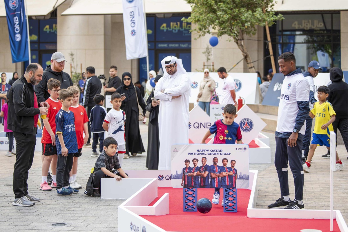 Children take part in an activity organised by QNB Group at Msheireb Downtown Doha to mark National Sport Day. 