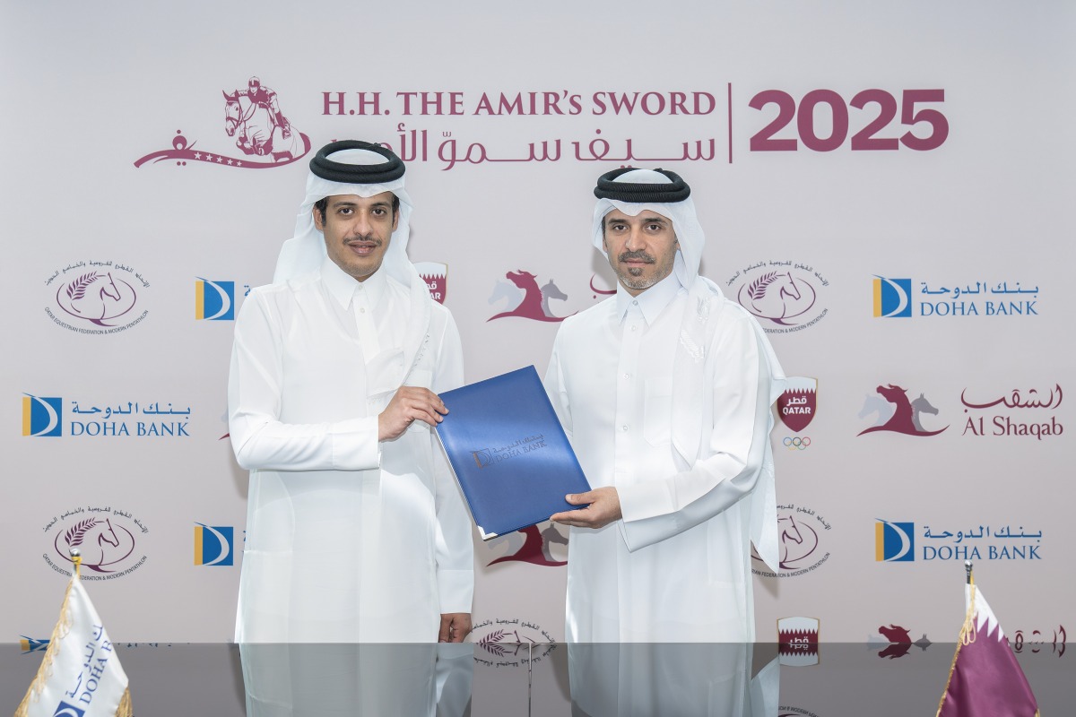 Doha Bank Group CEO Sheikh Abdulrahman bin Fahad bin Faisal Al Thani and QEF President Badr bin Mohammed Al Darwish during the sponsorship signing ceremony.