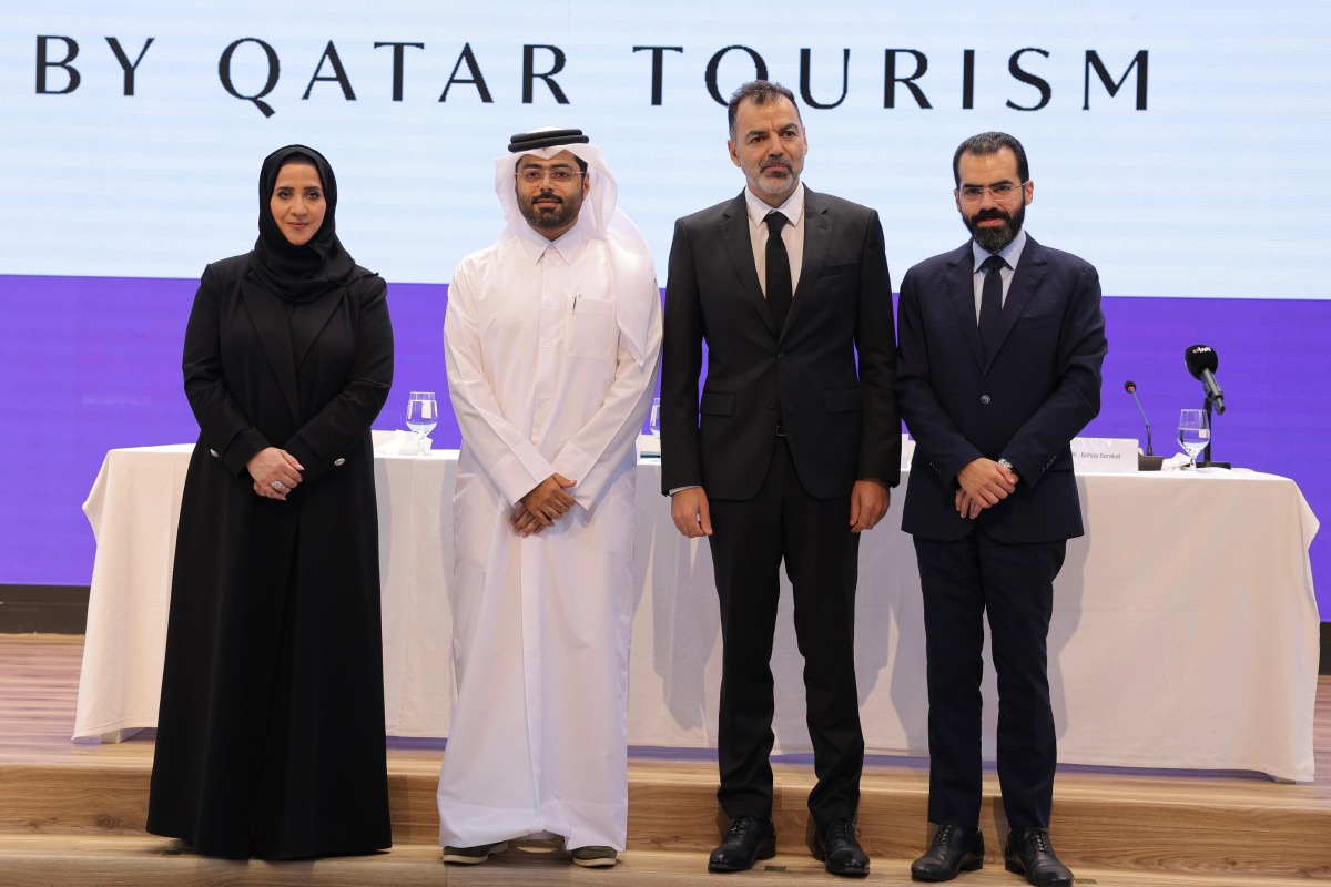 Chief of Tourism Development at Qatar Tourism, Omar Al Jaber (Scond left); Chief Executive Officer, GCC, at Ipsos, Panicos Ioannides (third left); and Managing Director at Ipsos, Bahaa Barakat (fourth left) during the launch of ‘Taste of Qatar’ programme yesterday.