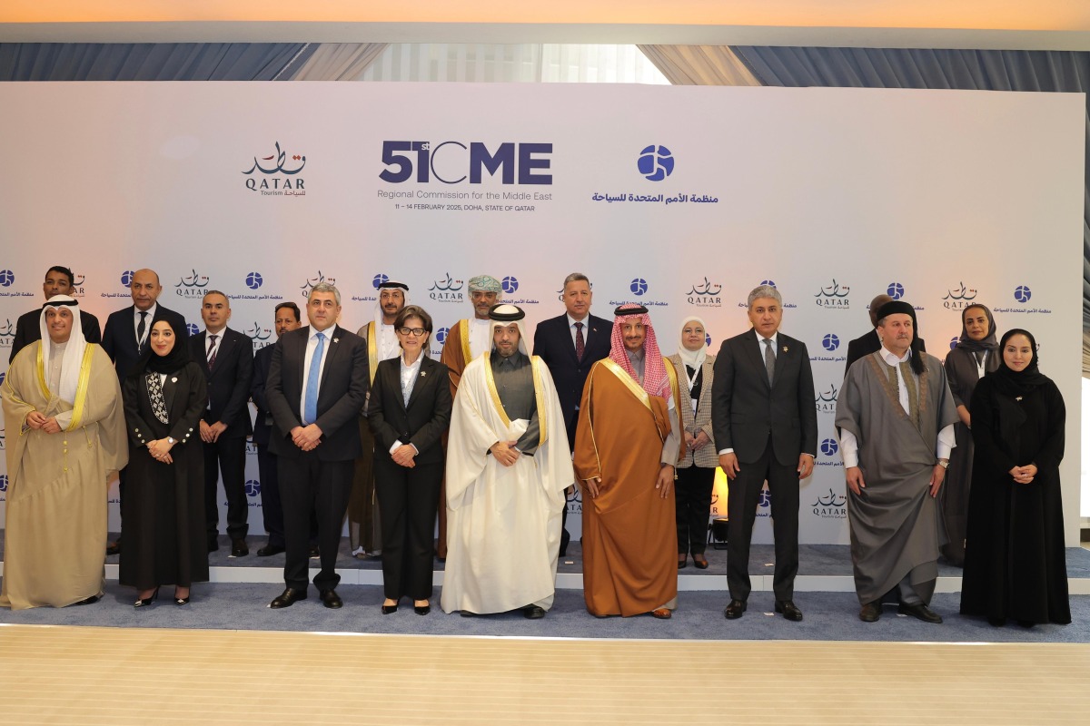 Chairman of Qatar Tourism H E Saad bin Ali Al Kharji with Their Excellencies tourism ministers, senior officials, and experts from across the region, alongside leaders from UN Tourism at the meeting.