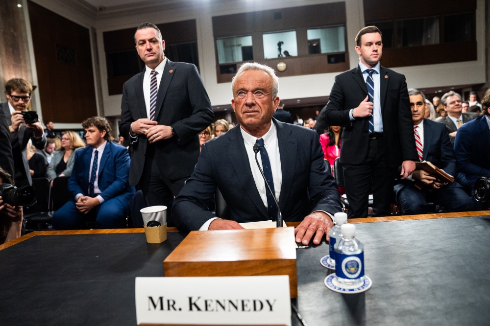 File: Robert F Kennedy Jr testifies on January 29 during a Senate Finance Committee confirmation hearing on Capitol Hill. (Photo by Demetrius Freeman/The Washington Post)
