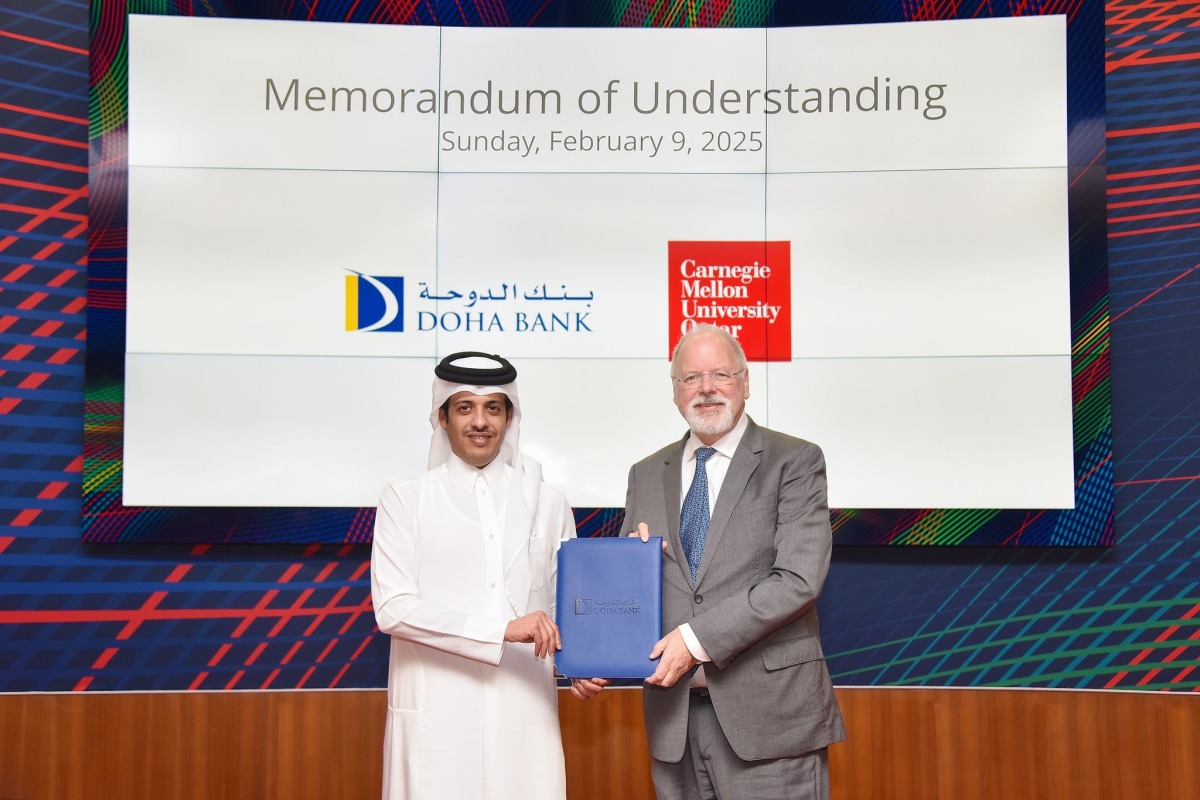 Group CEO of Doha Bank, Sheikh Abdulrahman bin Fahad bin Faisal Al Thani and Dean of CMU-Q,  Dr. Michael Trick, during the signing ceremony.