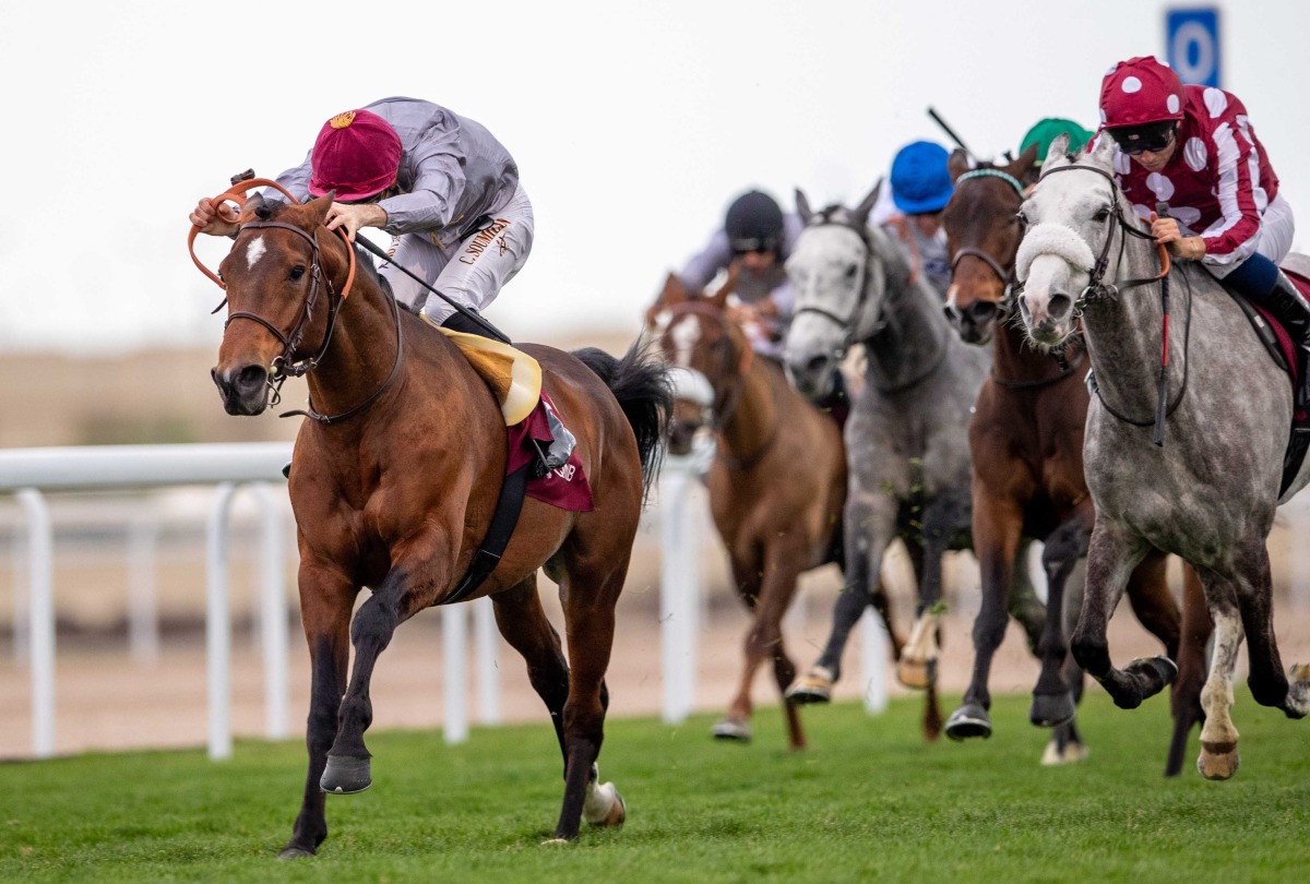 Jockey Christophe Soumillon guides Al Shaqab Racing’s Al Ghadeer to H H The Amir Sword triumph. Pictures: Juhaim/QREC