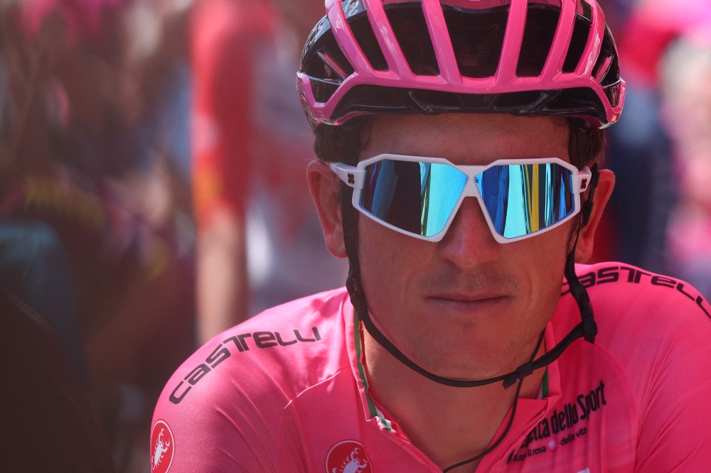 (Files) Overall leader INEOS Grenadiers's British rider Geraint Thomas waits at the start line prior to the nineteenth stage of the Giro d'Italia 2023 cycling race on May 26, 2023. (Photo by Luca BETTINI / AFP)