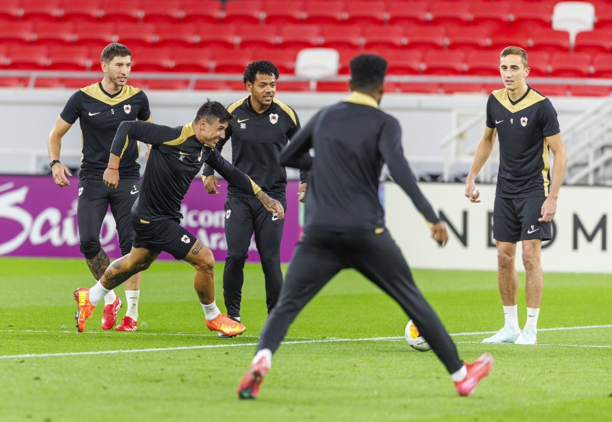 Al Rayyan players attend a training session yesterday. 