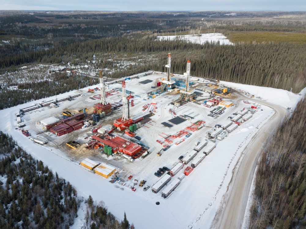 Four rigs drill at the Super Pad in Seven Generations Energy's Kakwa River Project in northwest Alberta, Canada in a photo provided January 19, 2018. Seven Generations Energy Ltd/Handout via Reuters