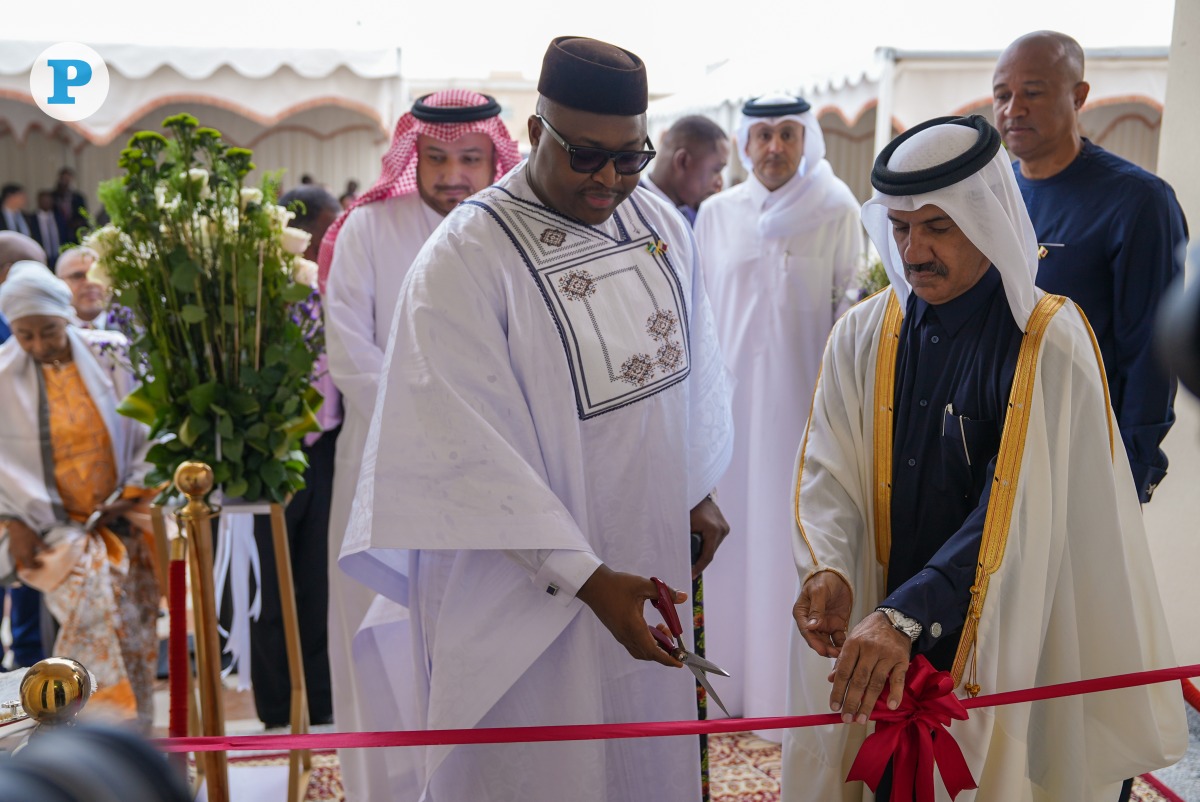 Secretary-General of the Ministry of Foreign Affairs H E Dr. Ahmed bin Hassan Al Hammadi (right) with Minister of Foreign Affairs and International Cooperation of the Republic of Sierra Leone H E Alhaji Musa Timothy Kabba (left) and Ambassador of Sierra Leone to Qatar H E Ahmed Tejan Fadlu-Deen (back, right) during the embassy inauguration yesterday.  PIC: Oussama Zerrougi/The Peninsula