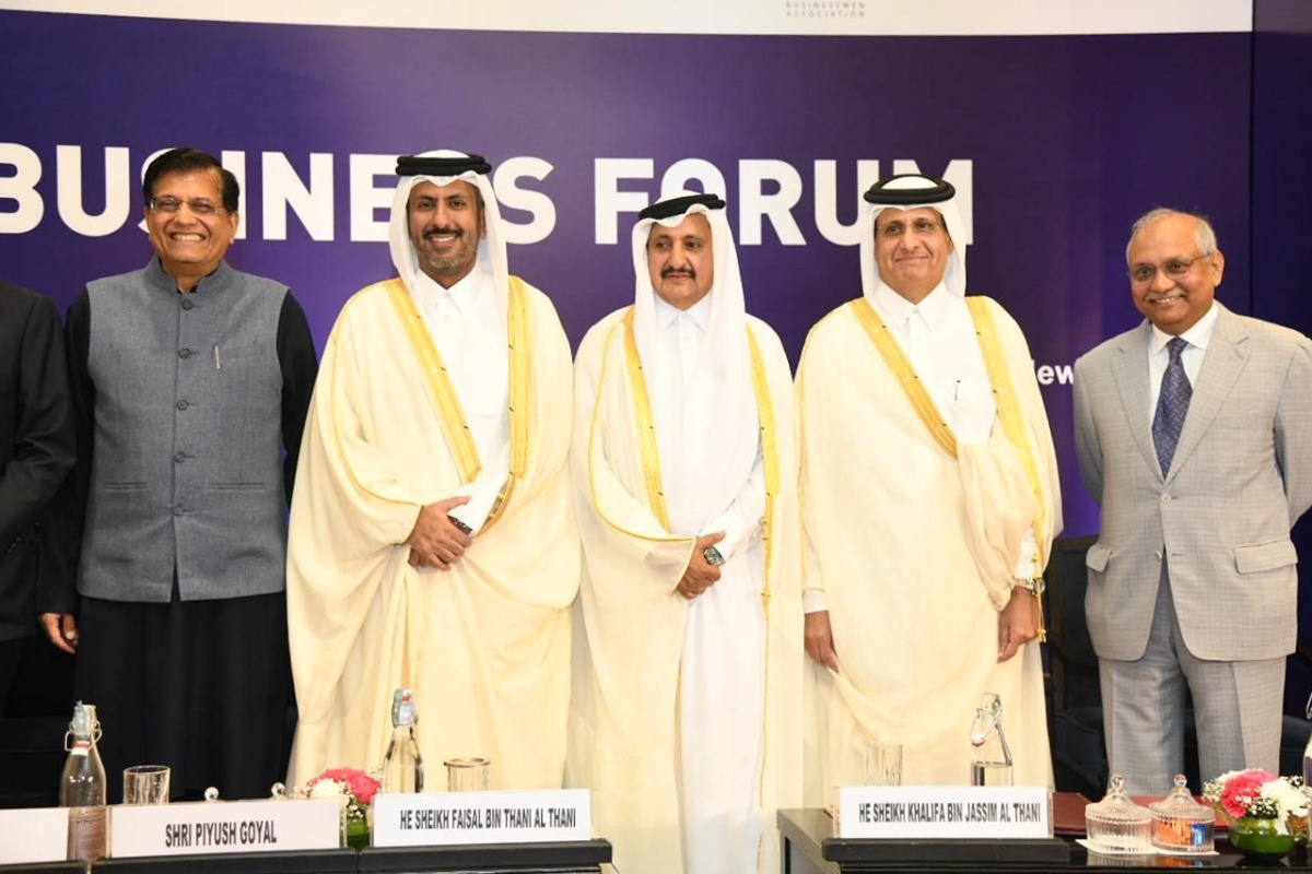 Minister of Commerce and Industry, H E Sheikh Faisal bin Thani bin Faisal Al Thani; Minister of Commerce and Industry of the Republic of India, H E Piyush Goyal with other officials during the inauguration of India-Qatar Business Forum in New Delhi yesterday.