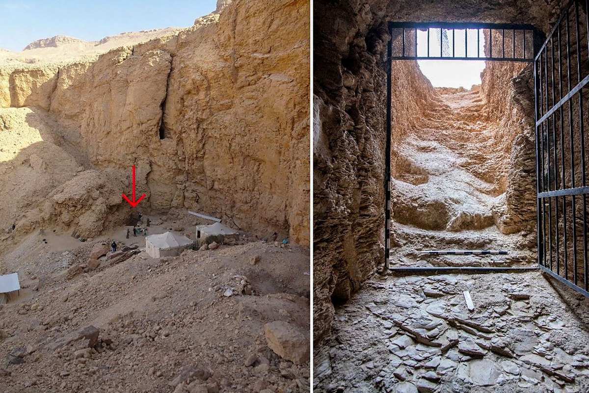 These handout pictures released by the Egyptian Ministry of Antiquities on February 19, 2025 show the entrance to the tomb of King Thutmose II in Luxor in southern Egypt. (Photo by Egyptian Ministry of Antiquities / AFP)