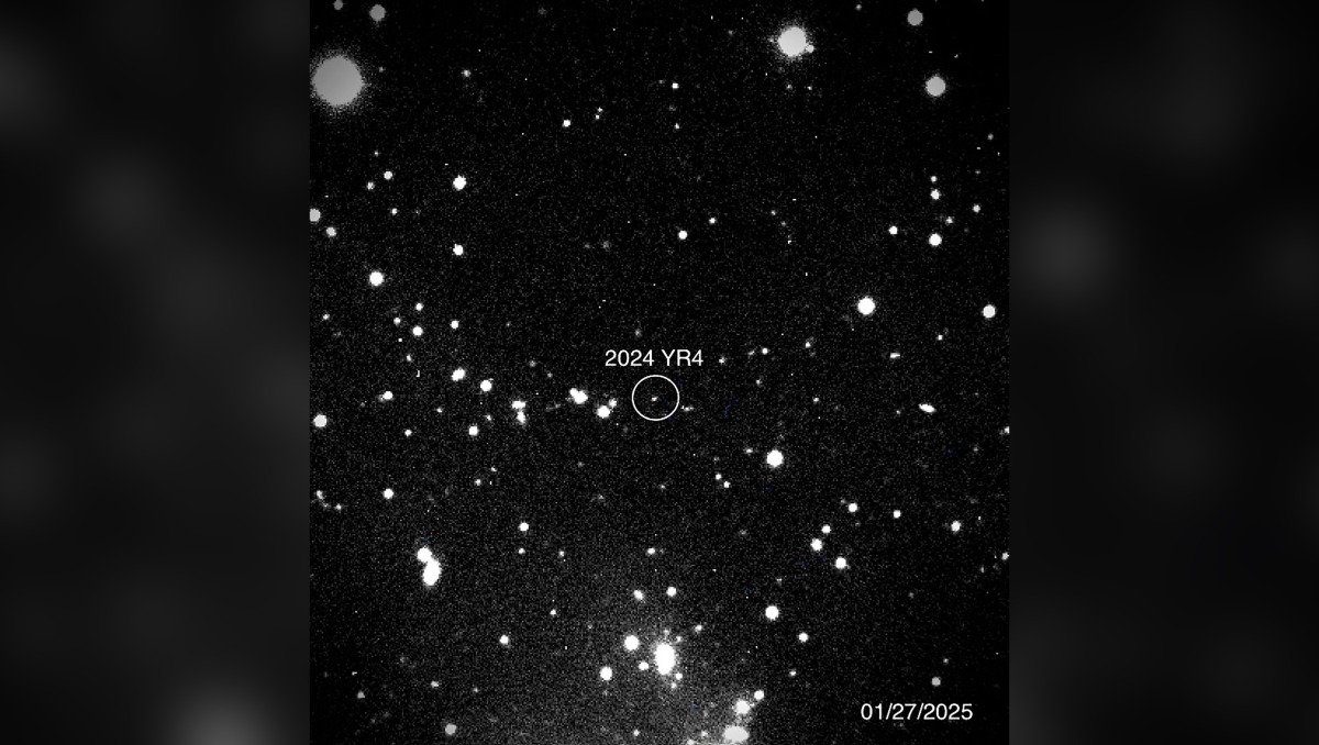 This handout picture provided by NASA on January 31, 2025 shows asteroid 2024 YR4 as observed by the Magdalena Ridge 2.4m telescope at the New Mexico Institute of Technology on January 27, 2025. Photo by Handout / NASA/Magdalena Ridge 2.4m telescope/New Mexico Institute of Technology/Ryan / AFP