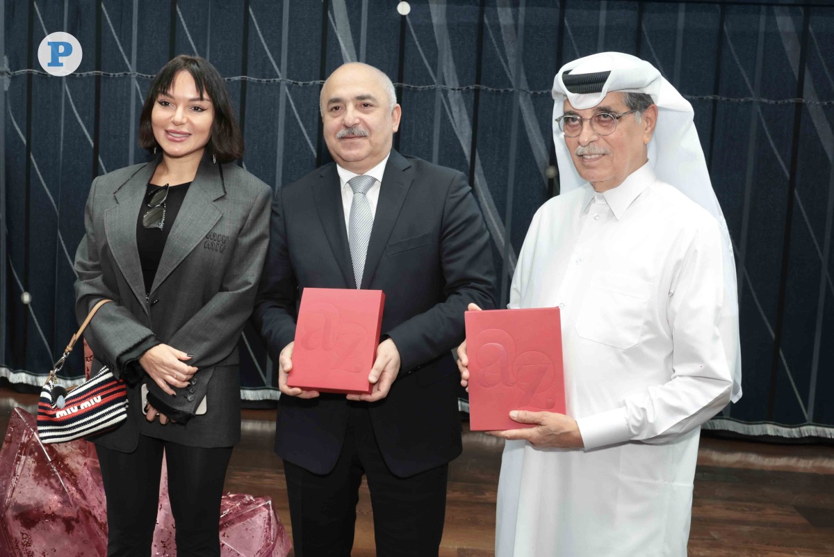 Minister of State and  President of QNL H E Dr. Hamad bin Abdulaziz Al Kuwari,, Ambassador of the Republic of Azerbaijan to Qatar H E Adish Mammadov during the event. Pic:Barakat